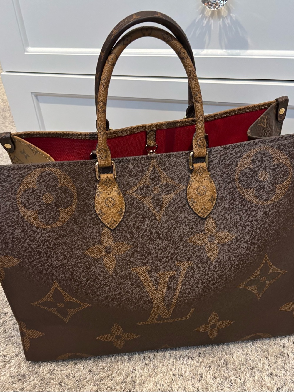 Tote on the go red brown large bag purse
